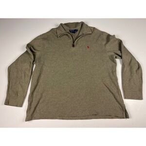 Polo Ralph Lauren Mens XL Gray Cotton 1/4 Zip Sweater Knit Pullover Leather Pull